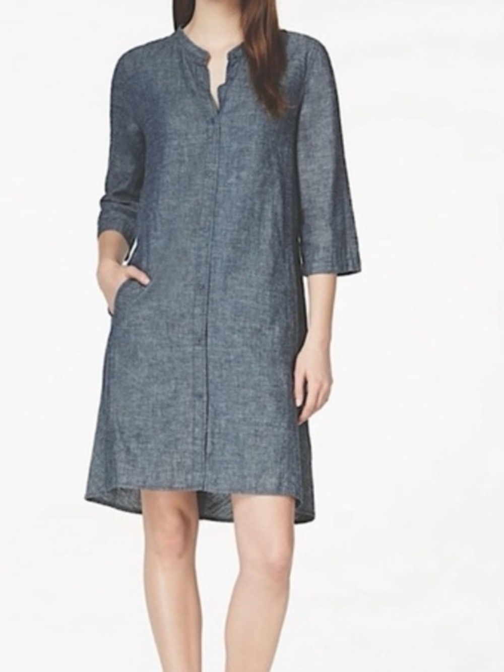 Eileen Fisher Indigo Chambray Midi Shirt Dress